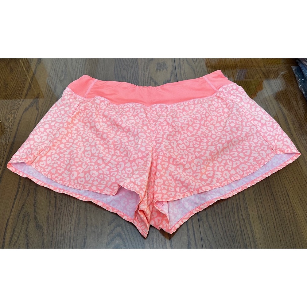 Zelos Womens XL Running Shorts Coral Pink Leopard Print Athletic Activewear